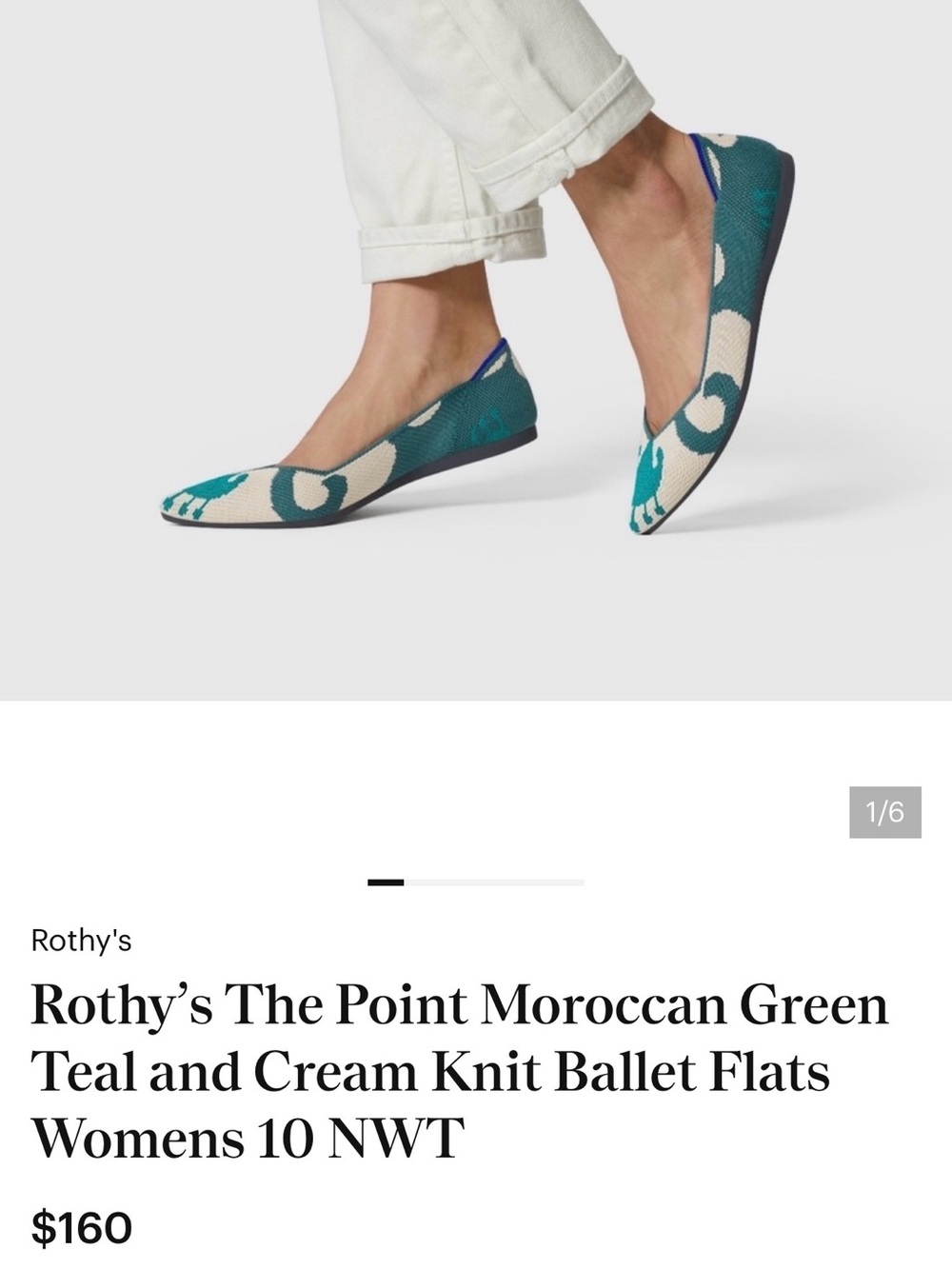 Rothy's Teal and Cream Pointed Toe Flats - Picture 7 of 7